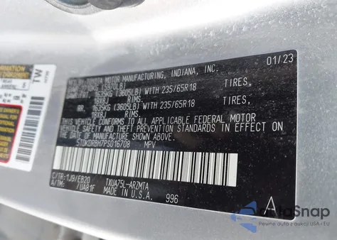 2023 Toyota Highlander Xle из США, поврежденный, VIN 5TDKDRBH7PS016708